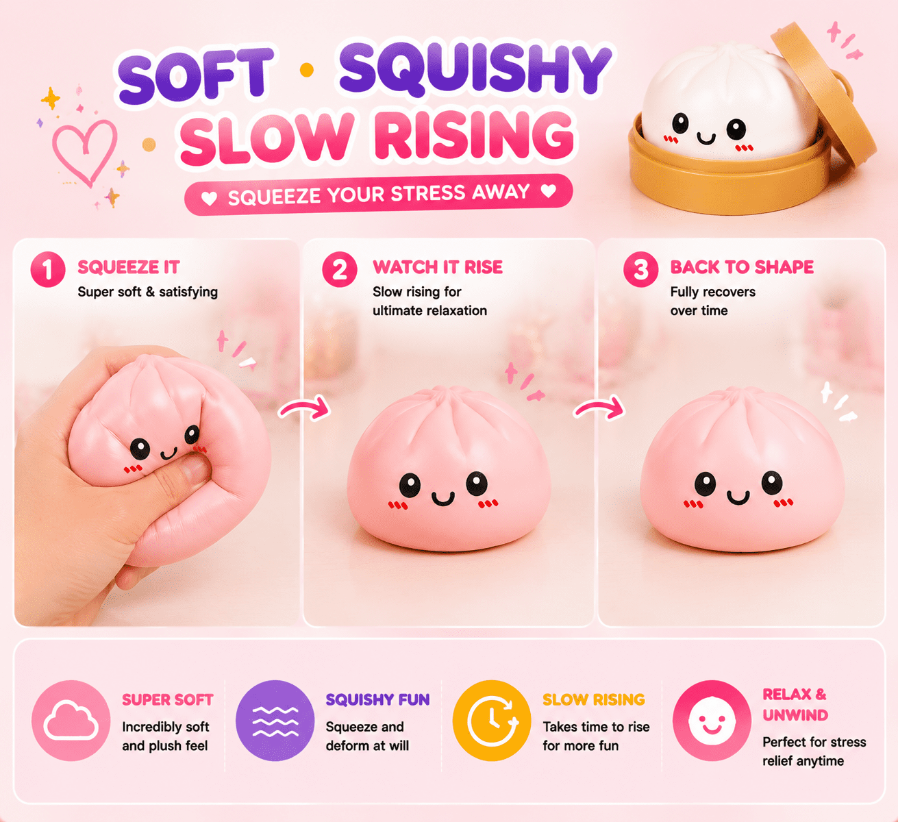 Jumbo Dumpling Stress Relief Squishy, 4/6/10 Inch Soft Squeeze Anxiety Fidget for Adults