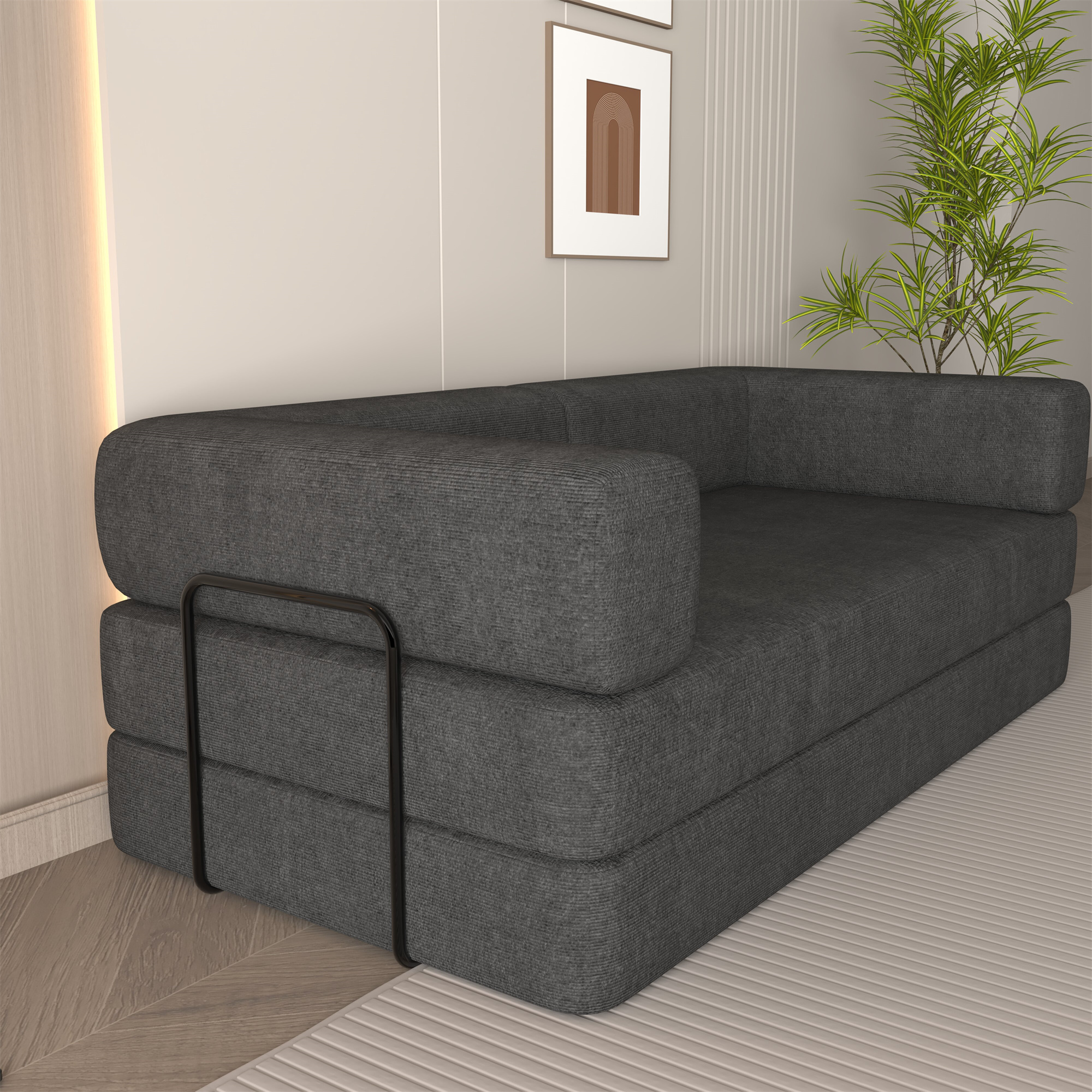 Aukfa Convertible Sleeper Sofa King Size Floor Futon Couch Bed for Living Room Bedroom, Corduroy, Gray
