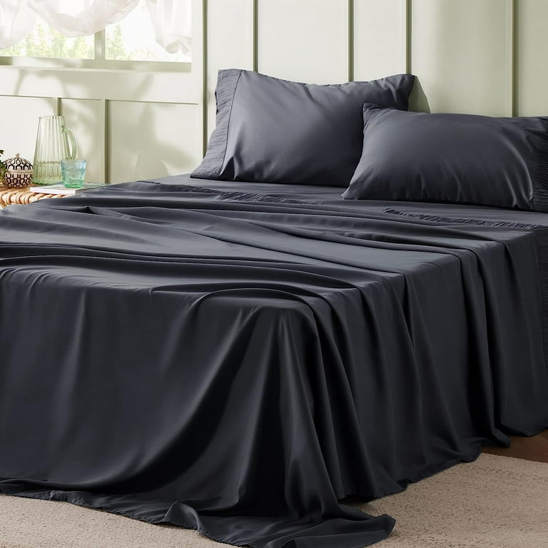 Bedsure Queen Fitted Sheet Only - Bed Sheets Extra Deep Pocket 16 inch,  Ultra Soft Bottom Sheet for Queen Size Bed, Black, 60 x 80