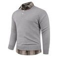 thumbnail image 4 of DHFJKG Men's 2 In 1 Sweater With Plaid Edge Slim Fit Long Sleeve Turndown Collar Knitted Pullover Top Casual Soft Jumper Tops, 4 of 6