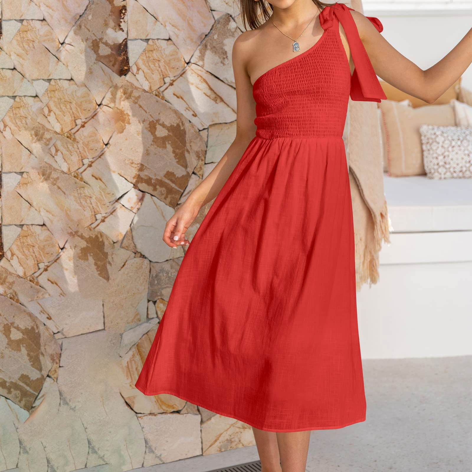 red flowy cocktail dress