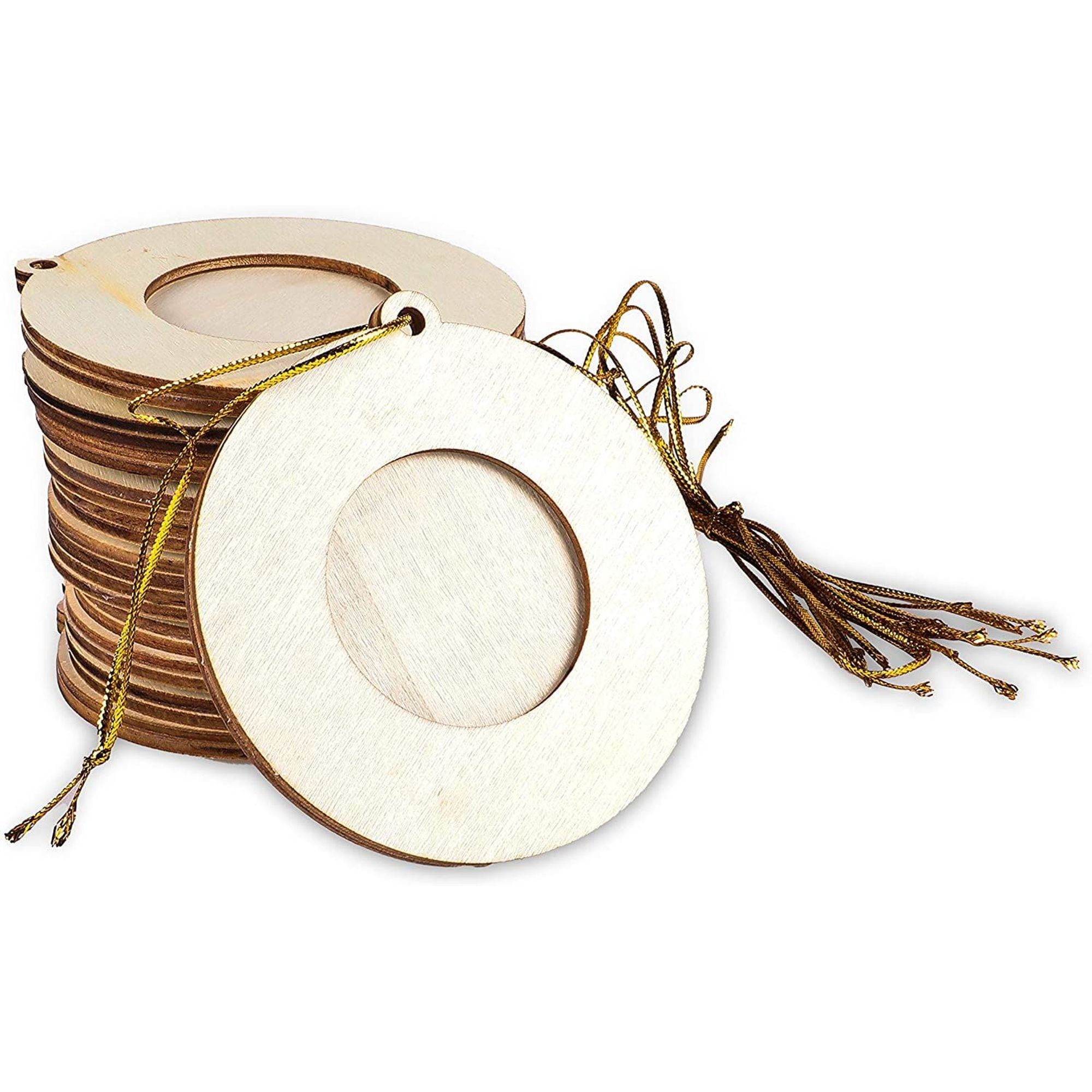 Unfinished Wood Round Picture Frame with Gold String, 3.6" x 3.4", 12