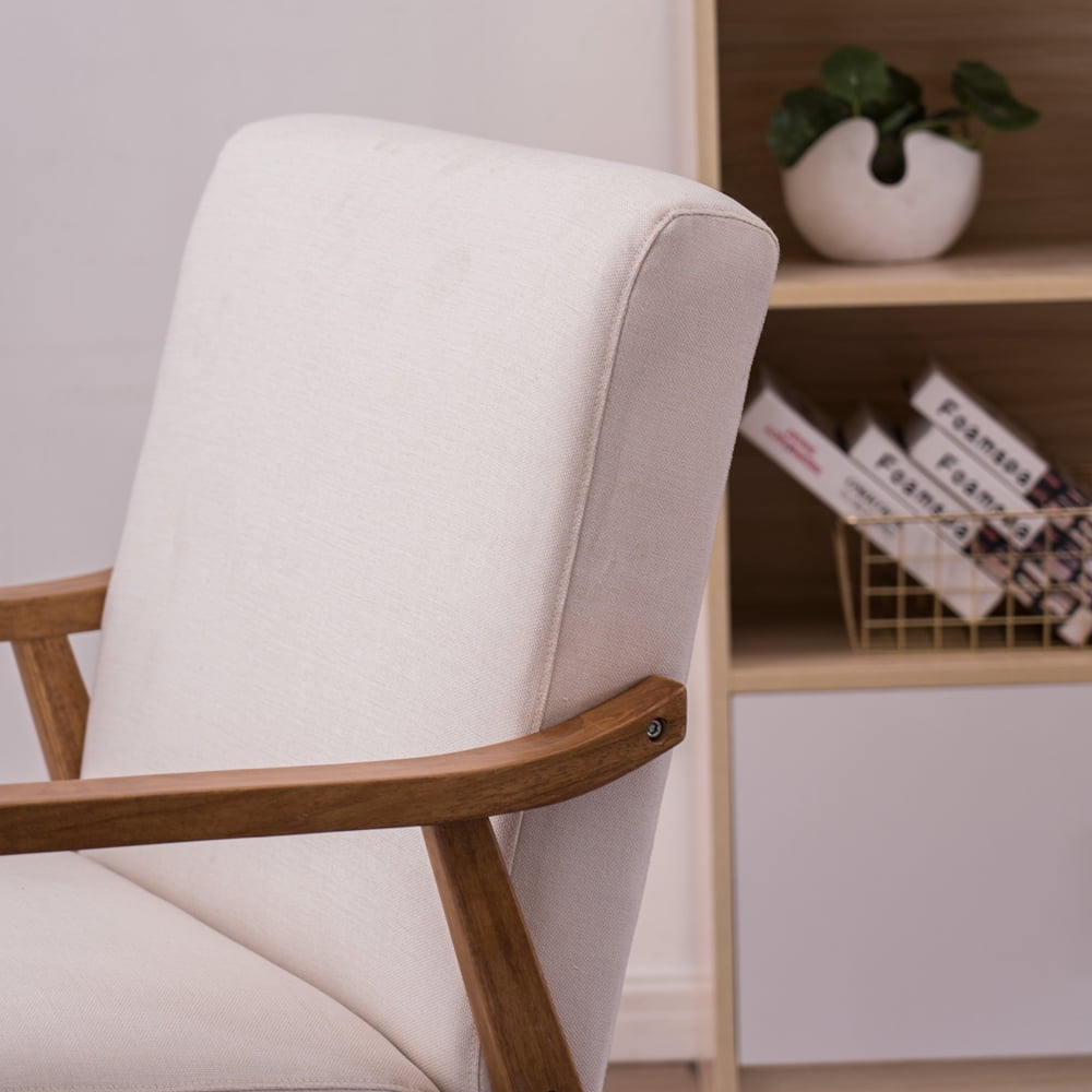 Solid Wood Retro Simple Single Sofa Chair Backrest without Buckle Beige