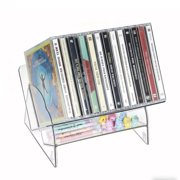 Elezeal Clear Desktop Book Organiser, File Storage with Slanted Shelf, Book Stand for A4 File and CD, Clear