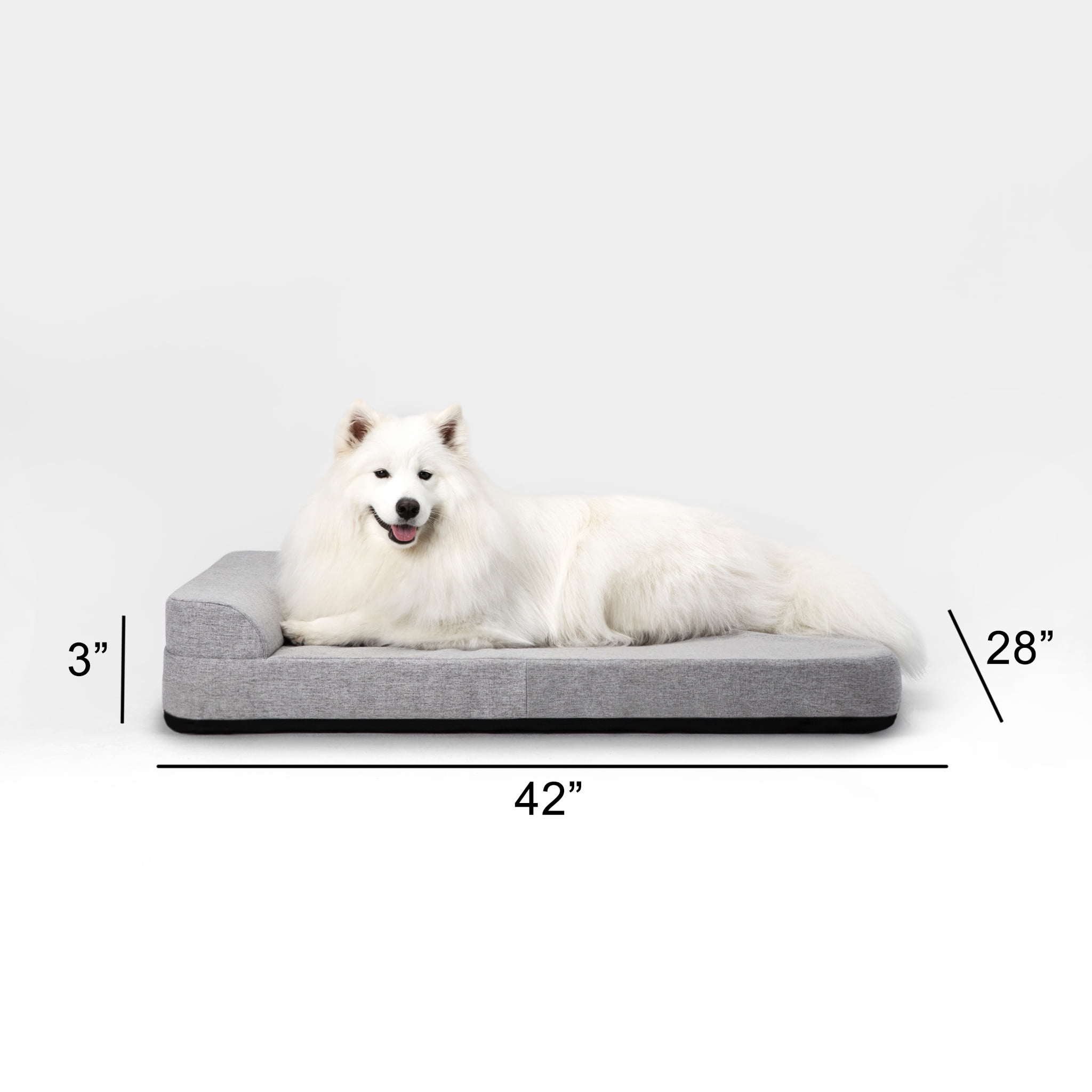 Diggs 42" Bolstr Dog Bed with Headrest, Premium Memory Foam Crate and Home Pet Bed, Grey