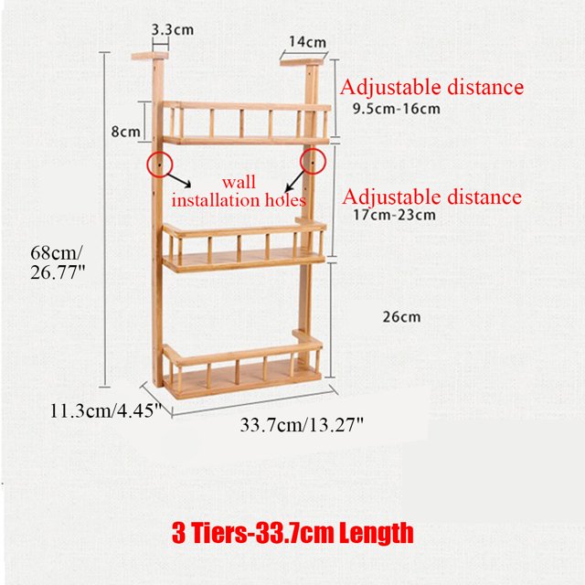 2/3/4 Tiers Bamboo Refrigerator Side Rack Wall Hanging Shelf Kitchen Organizer
