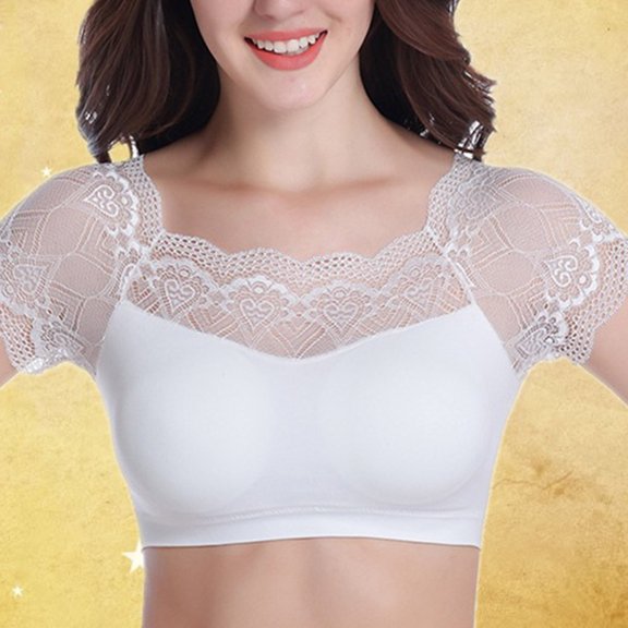 SHINYPASING White Padded Bralette Bra Chinlon Seamless Crop Top for Women Girls with Breathable Support 1Pcs