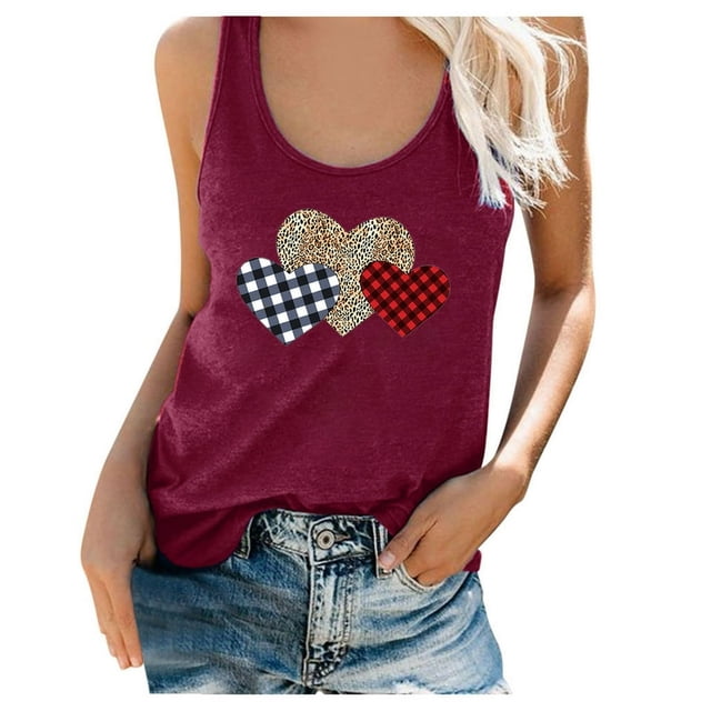 Cadeaux pour Maman Femmes Grande Taille Été Imprimé Animal Col Rond Sans Manches T-Shirt Débardeur