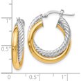 thumbnail image 4 of 14K Two-tone Polished and Textured Hoop Earrings (25x15), 4 of 5