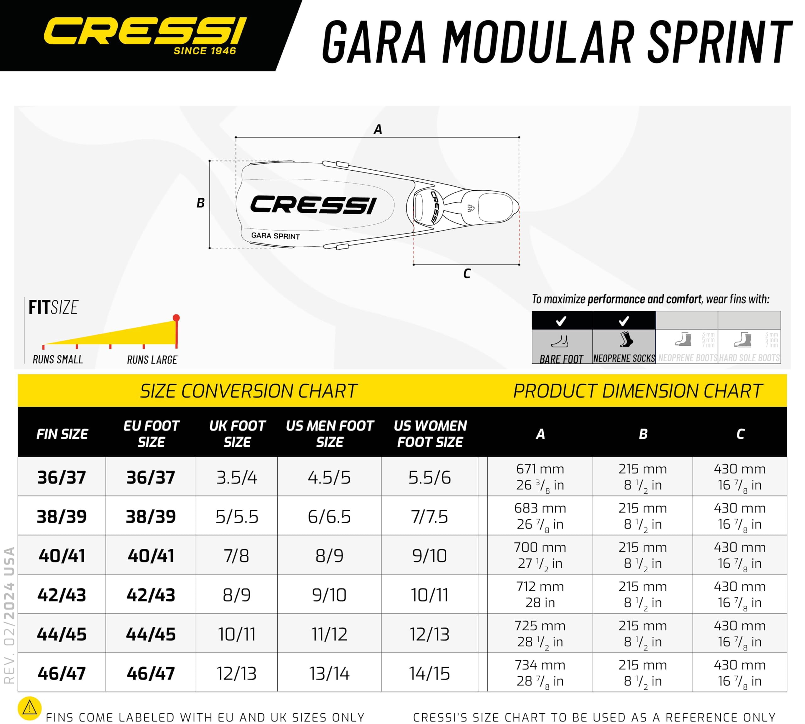 Cressi Gara Modular Sprint, Blue, 44/45