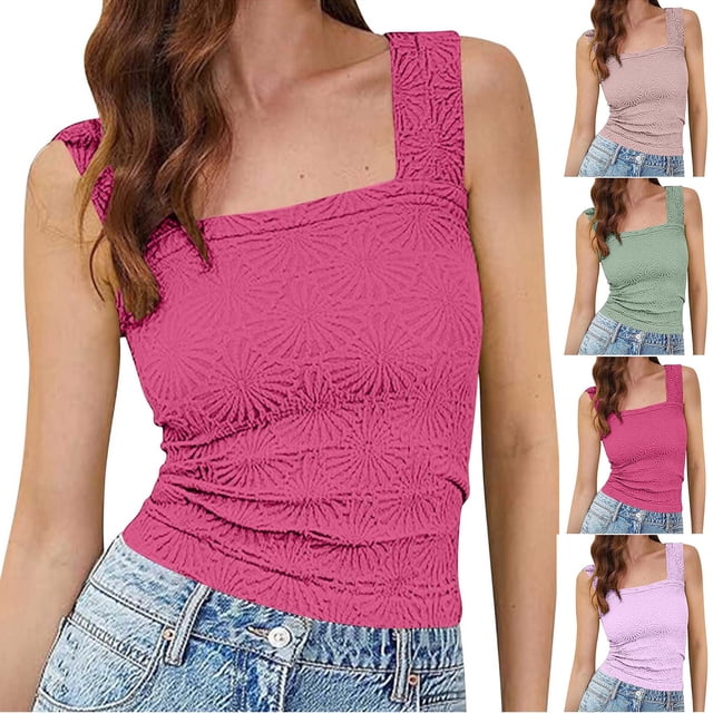 JDQJBZ Womens Sleeveless Sweater Vest Solid Color Neck Wide Strap High Waist Spring Top