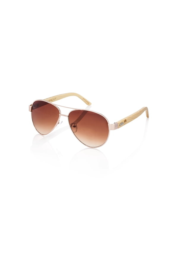 Root Lakefront Rosegold Metal Brown Lens Bamboo Temples Unisex Sunglasses|1YR. Warranty