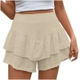 thumbnail image 2 of Stephy Flowy Shorts for Women Casual Boho Ruffle Tiered Skorts High Waist Mini Skirts Tennis Going Out Trendy Shorts, Beige, M, 2 of 5