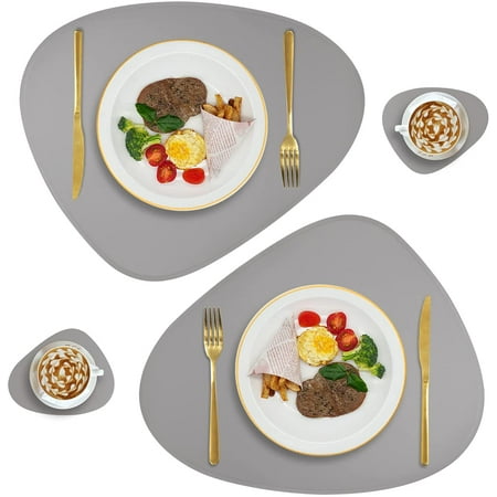 

AURORA TRADE Placemats Set of 2 Round Leather Placemats for Dining Table Heat-Resistant Non-Slip Washable Insulation Place Mats for Kitchen Nordic Style Placemats
