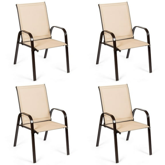 Patiojoy 4-Piece Patio Chairs Camping Garden Chairs with Armrest &Backrest Beige
