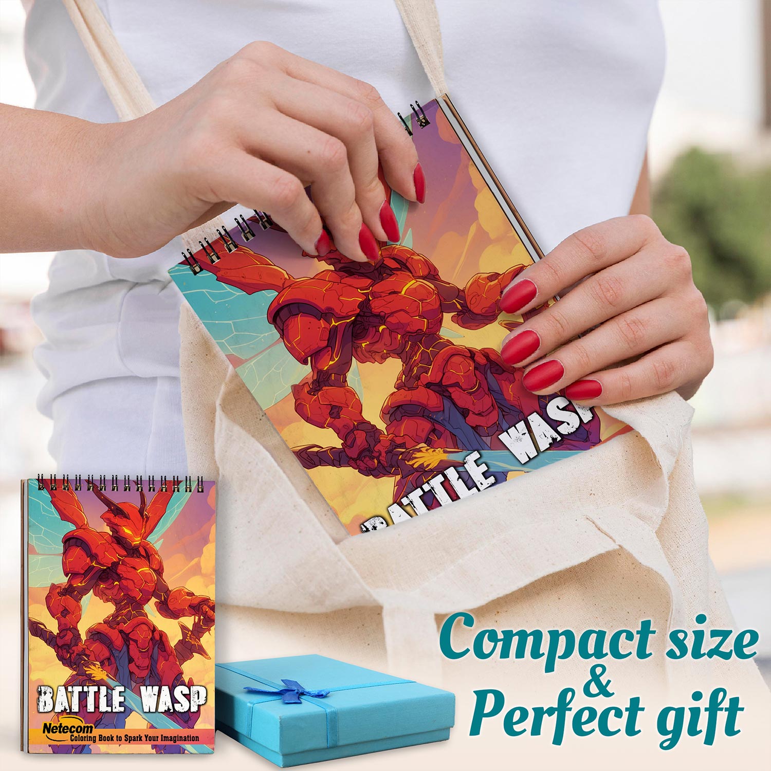 Netecom Battle Wasp Coloring Book for Adults, A5 Wooden Cover, Spiral Bound Edition, 30 Enchanting Coloring Pages of Mighty Wasp Warriors for Stress Relief and Relaxation