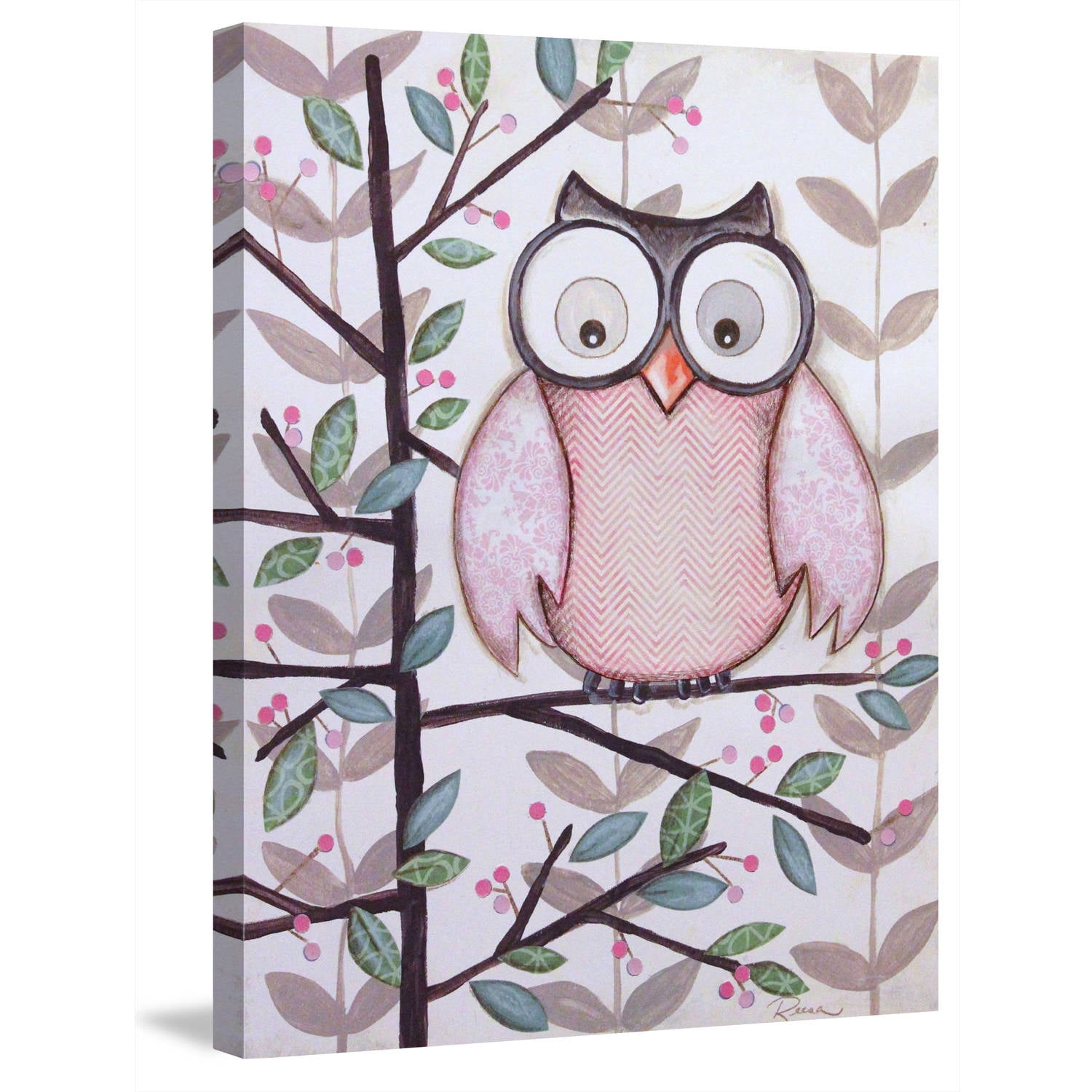 Marmont Hill "1 Pink Owl" by Reesa Qualia Painting Print on Wrapped Canvas