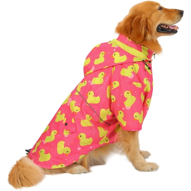 Chubasquero de doble capa con cremallera y capucha para perros pequeños a grandes, patos, rosa, XL