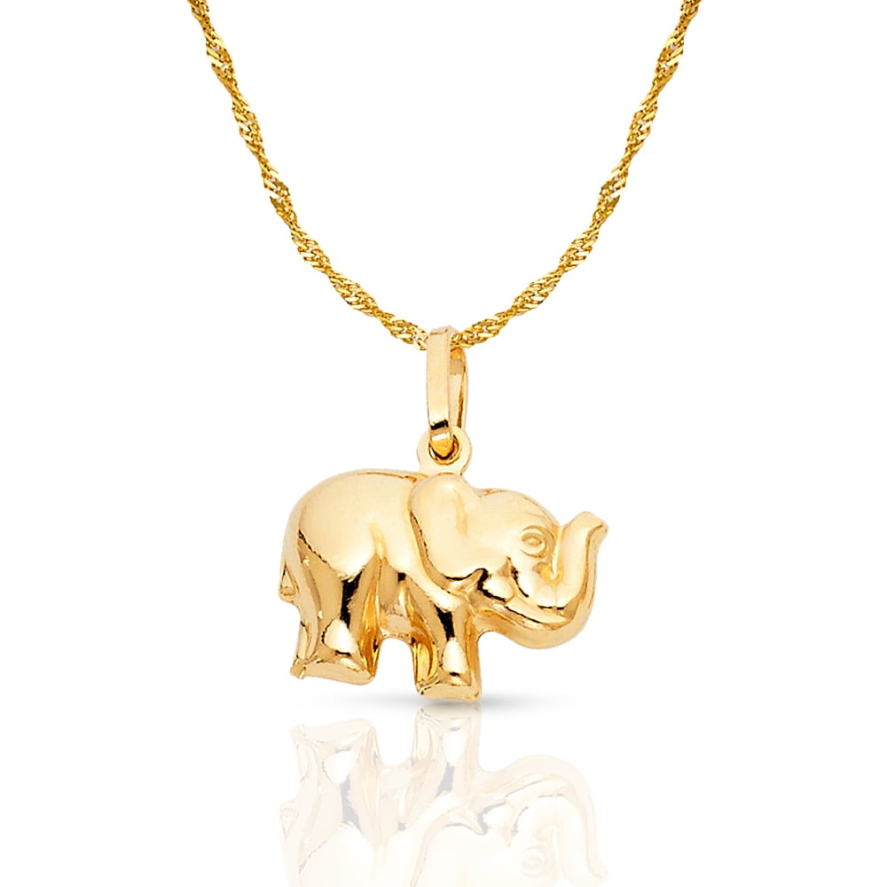 14k Yellow White Rose Gold Elephant Dangle Earrings With Chain Good Luck Charm Design 70 x 9 mm