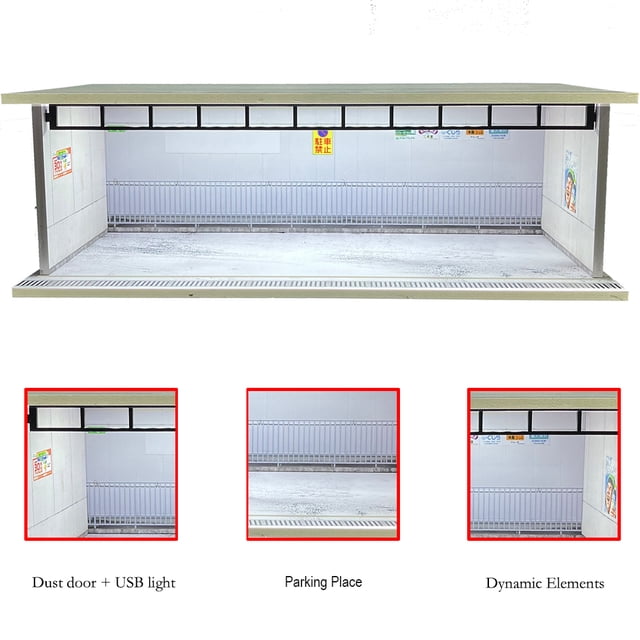 1/64 Scale Car Garage Diorama with USB LED Light Realistic Parking Lot Display Case for Model Cars & Miniature Vehicles,hd-M008-59