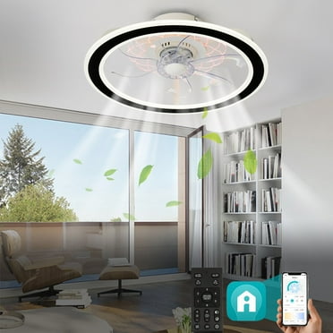 Modern Flush Mount LED Ceiling Fan with Light Remote and App Control System