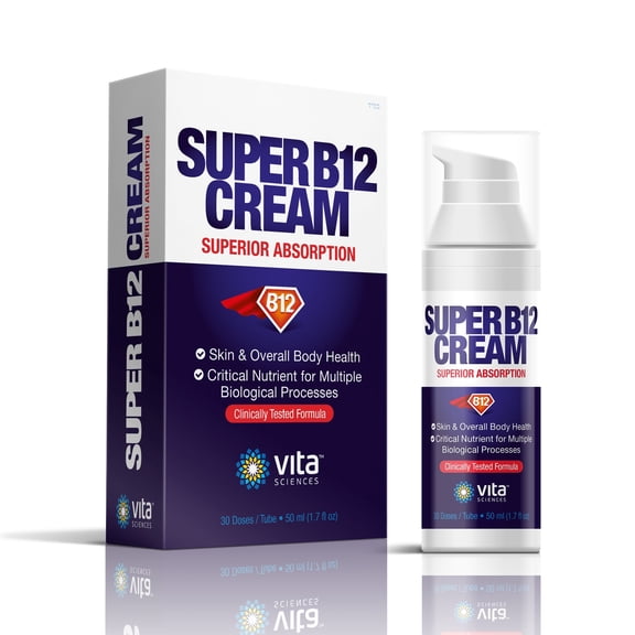 Vita Sciences Super B12 Cream, Supports Energy Production and Nerve Health, and Psoriasis and Eczema Support, 1.7 oz