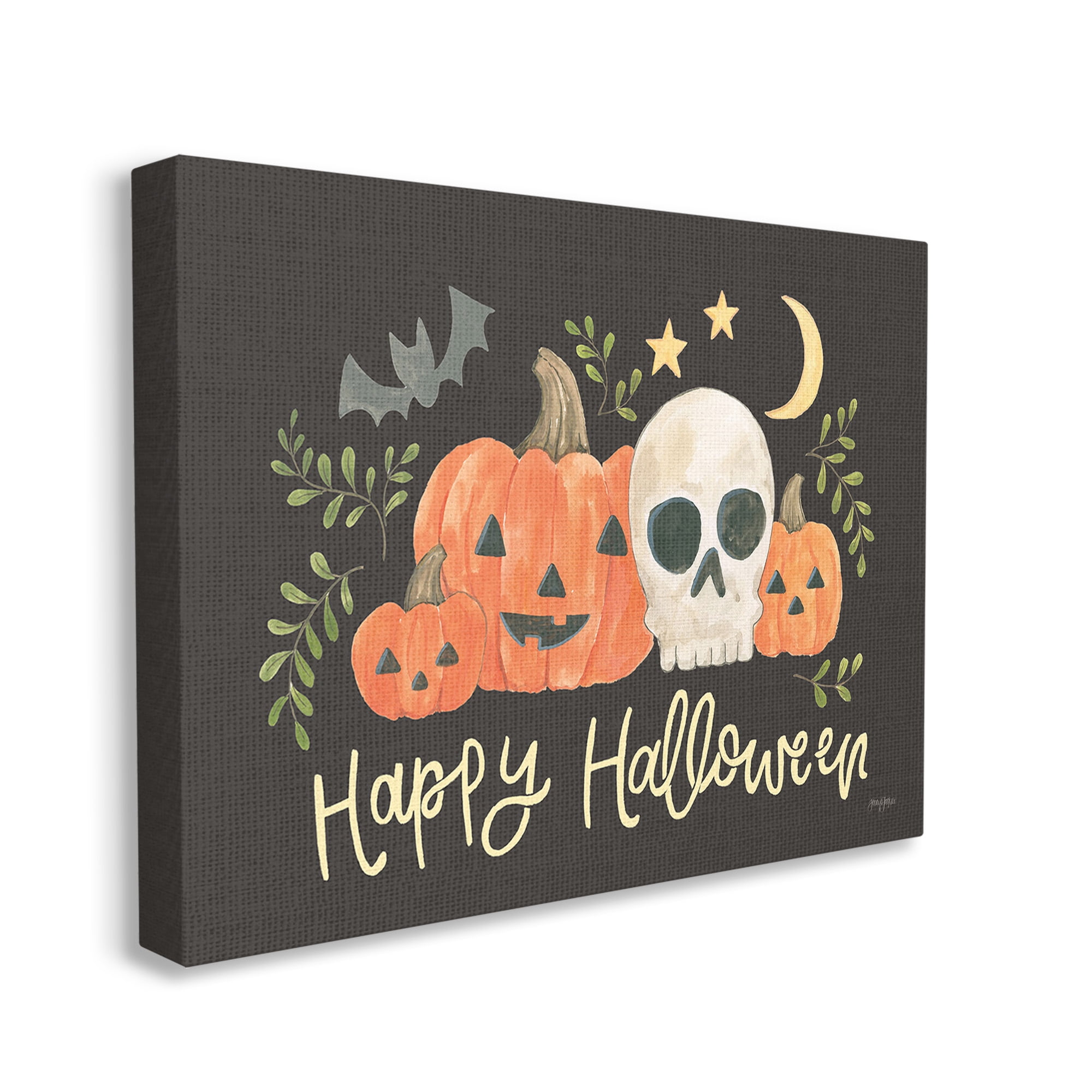 Stupell Industries Whimsical Happy Halloween Holiday Painting Gallery Wrapped Canvas Art Print Wall Art, 48 x 36
