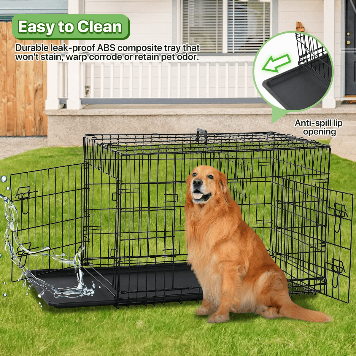 Dkelincs 42" XL Foldable Dog Crate Metal Dog Cage Kennel with Double Door & Tray, Black