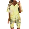 thumbnail image 1 of Blusas para las Mujeres Casual Impreso Cuello en V Manga Corta Blusa Pantalones Cortos, Conjuntos de Ropa para las Mujeres, 1 of 6
