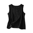 thumbnail image 3 of Women's Cotton Linen Tank Top, V Neck Sleeveless Casual Blouse with Chest Pocket, Oversized Breathable Top for Women, Beach Wear, Daily Casual Outfits and Layering Essential-Black, 3 of 6