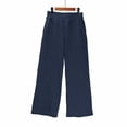 thumbnail image 6 of OSOLU Girls Pants Wide Elastic Waist Side Pockets Wide Leg Kids Casual Trousers Dark Blue, 6 of 9