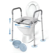 Naipo 3-in-1 Bedside Commode Chair for Seniors,Toilet Riser,Shower Chair,Adjustable Height and Width,Padded Seat and Armrests,300 lbs Capacity,7.5 Quart Removable Bucket