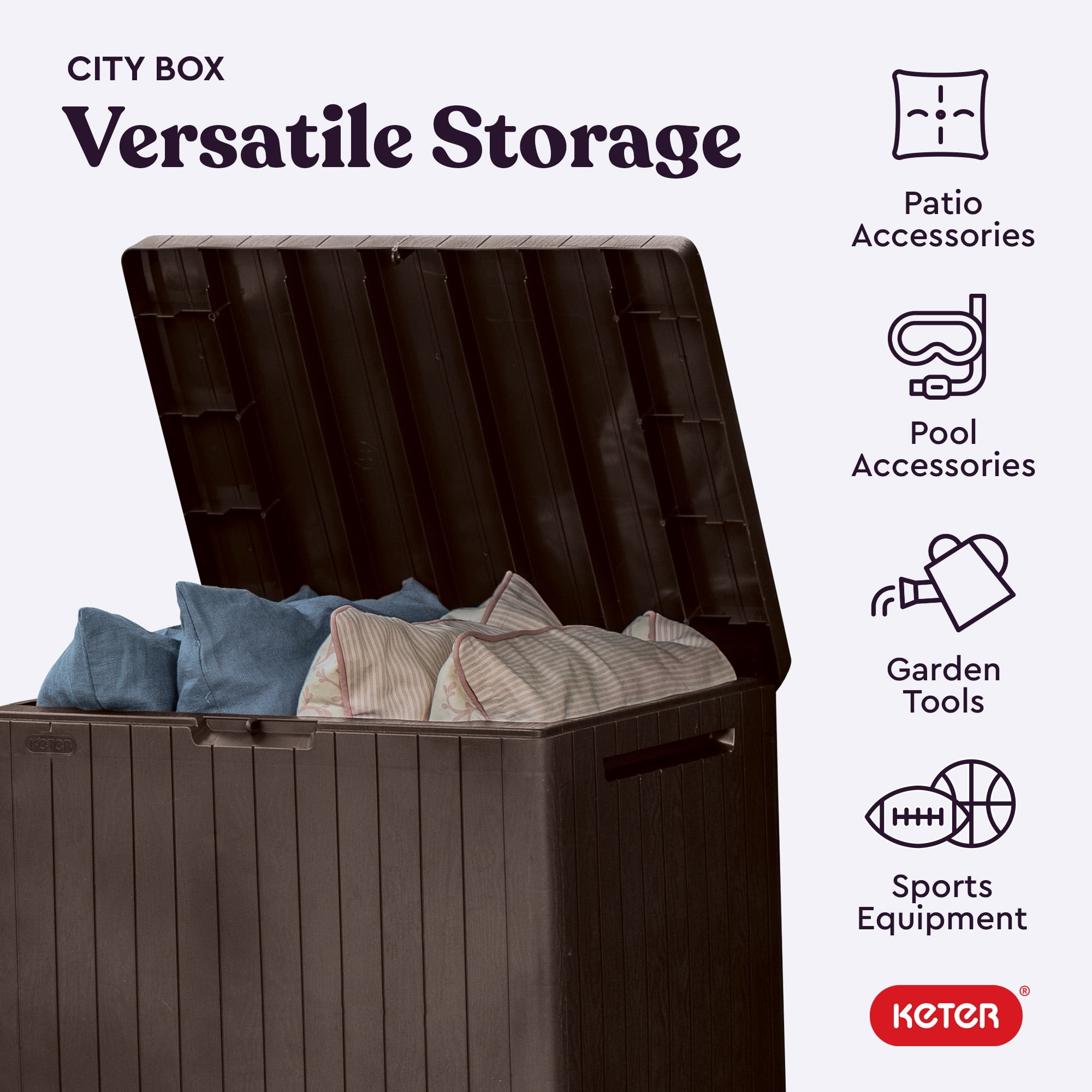 Keter City Box 30 Gallon Durable Resin Outdoor Deck Box Storage Organization, Brown