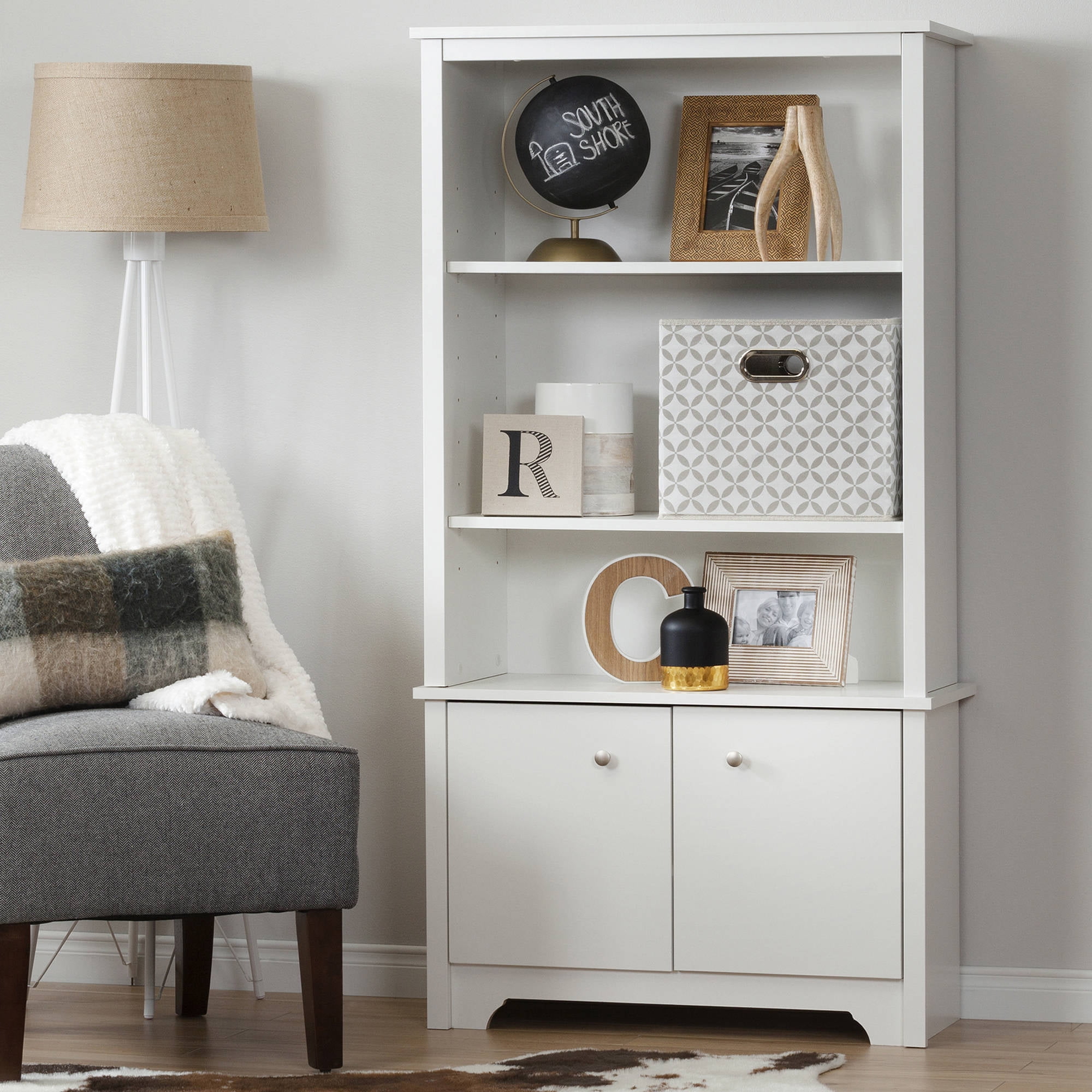 South Shore Vito 3-Shelf Bookcase with Doors, Multiple Finishes