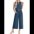 thumbnail image 1 of Conjunto de Dos Piezas de Verano para Mujer: Top Corto Básico Sin Mangas con Cuello Redondo y Pantalones Anchos con Bolsillos Azul Oculto S, 1 of 6
