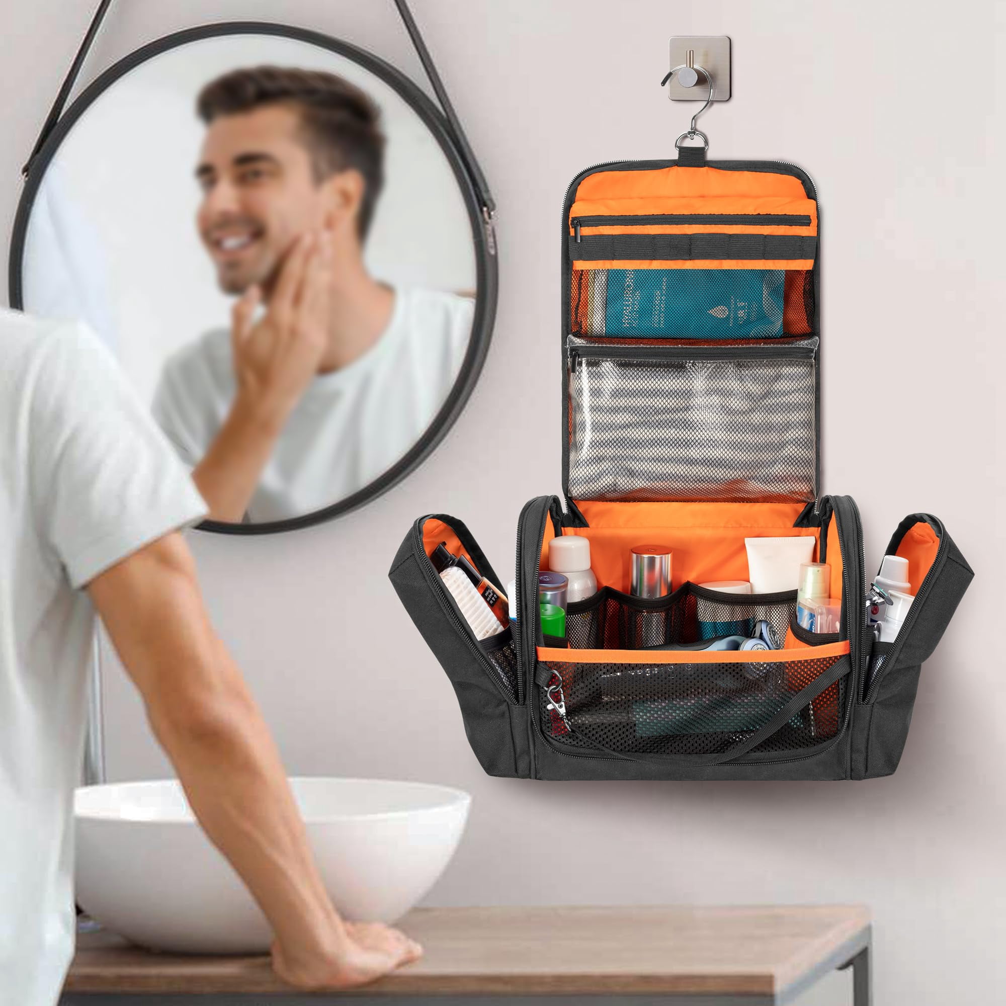 Toiletry Travel Bag For Men  Hanging Dopp Kit Hygiene Shower Organizer With Hook Toiletries And Shaving Care Black (empty Bag)