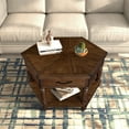 thumbnail image 3 of 36'' Hexagonal Coffee Tables, 2 Tier Solid Wood Coffee Table With Storage Drawer, Retro Hexagon Coffee Table With Wood Legs, Easy Assembly For Living Room, 3 of 9