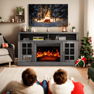 Glendale 58-in Media Electric Fireplace in Dark Weathered Grey