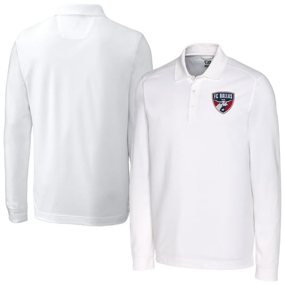 Men's-Cutter & Buck  White FC Dallas Big & Tall Advantage Eco Tri-Blend Pique Long Sleeve Polo