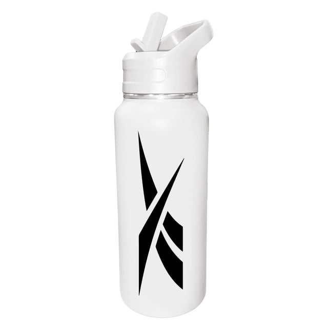 Botella de agua Reebok de acero inoxidable de 950 ml con tapa de pajita, color blanco