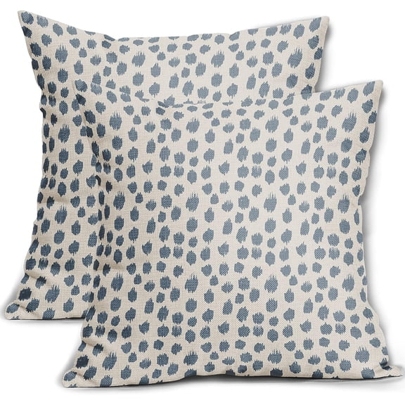 Dusty Blue Cream Pillow Covers 18x18 Set of 2 Boho Polka Dot Throw Pillows Modern Brush Strokes Print Decorative Outdoor Pillowcase Square Cushion Cover Pillow Case for Sofa Couch Bed