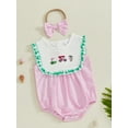 thumbnail image 4 of BemeyourBBs Baby Girl Golf Plaid Romper Frill Trim Sleeveless Bodysuit Headband, 4 of 9