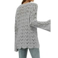 thumbnail image 3 of STARVNC Women Crochet Cutout Crew Neck Long Sleeve Wavy Hem Top, 3 of 4
