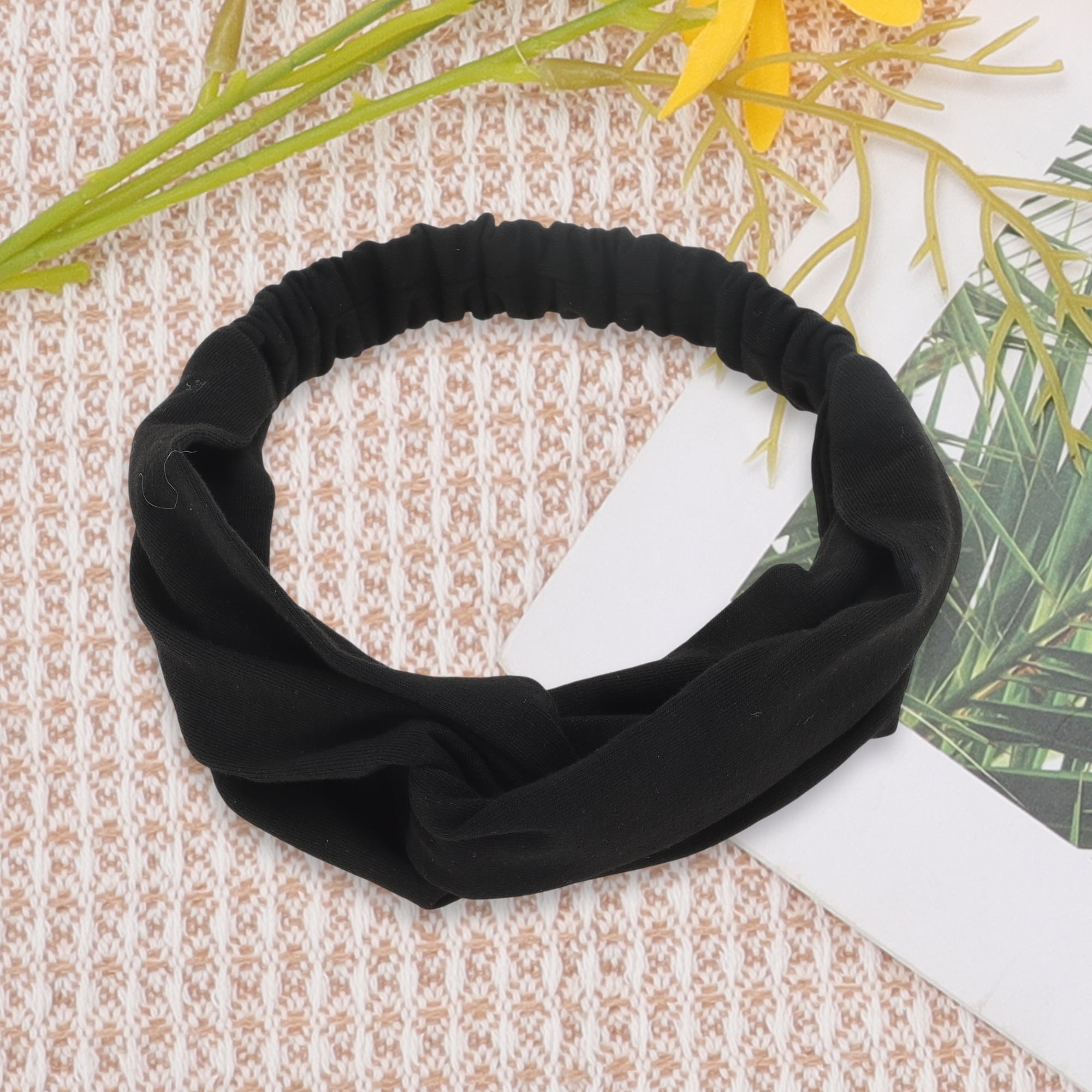 Unique Bargains Stylish Simple Solid Elastic Cross Headwrap Black