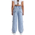 thumbnail image 7 of FEDPOP Girls Wide Leg Baggy Jeans, High Waisted Denim Pants with Pockets, Casual Y2K Loose Trousers for Kids, Blue, 8-14Y, 7 of 7
