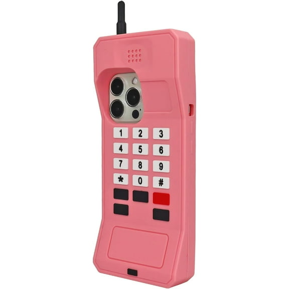 Cute Retro Classic Cellular Phone Shaped Case for iPhone 15 Pro Max, Soft Silicone 3D Cartoon Cover, Kids Girls Rubber Protector for iPhone 15 Pro Max 6.7 inch (Pink)