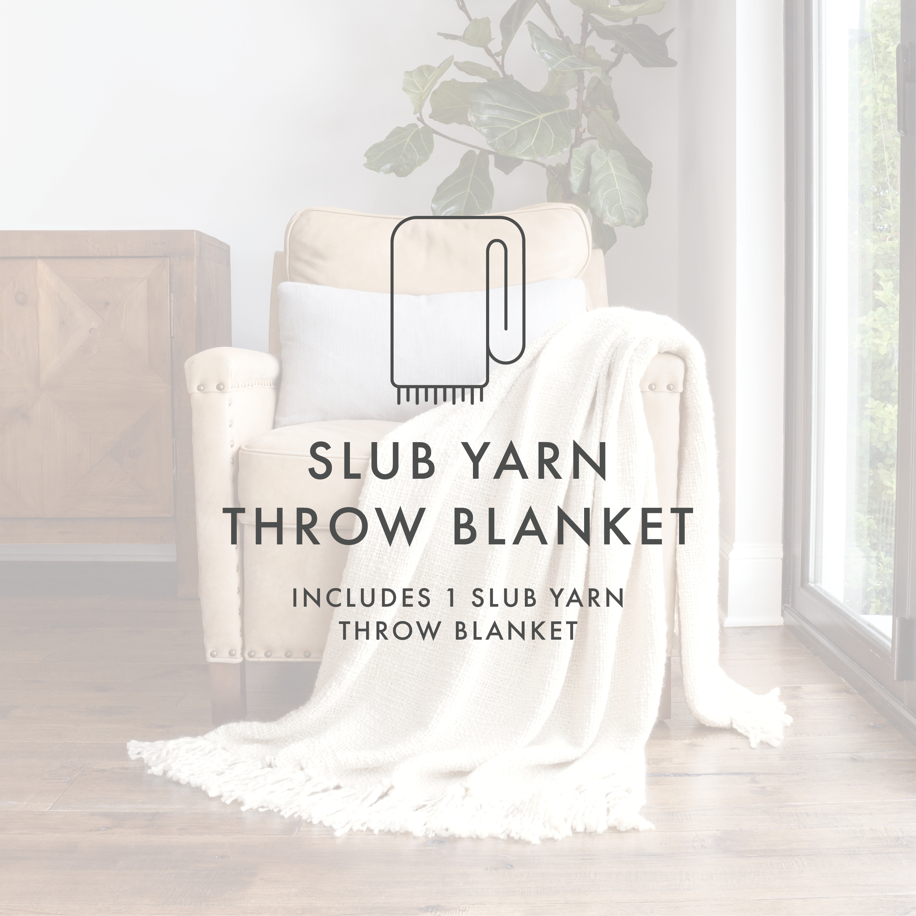 Noble Linens Slub-Yarn Throw Blanket, Natural, Standard Throw