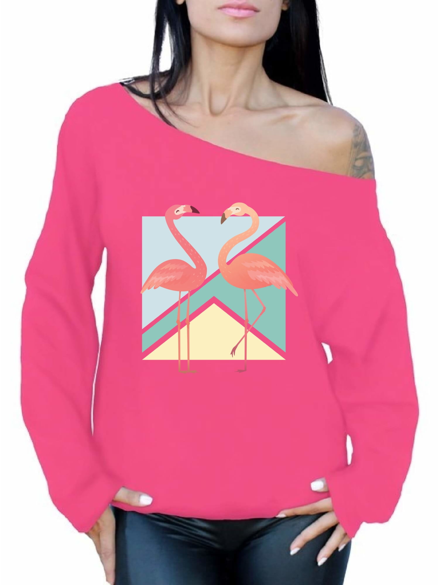 Awkward Styles Awkward Styles Two Flamingos Off Shoulder Sweatshirt