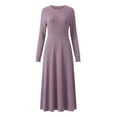 thumbnail image 4 of mfyjkho Vestidos para mujer, Vestido informal de invierno con cuello redondo, manga larga y rayas cepilladas para mujer, color liso Vestidos de playa para mujer xl, 4 of 7