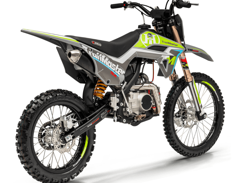 Trailmaster SX125 Dirt Bike, 124cc, Max Speed 50 mph, Ages 16+, 4-Speed Manual, Air-Cooled Engine, Electric & Kick Start, 19/16 Tires, 32.7" Seat Height (Green)